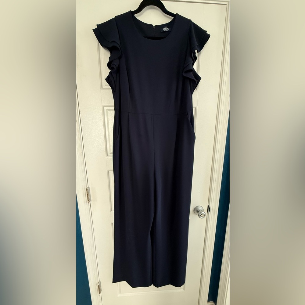 Chaps Navy Ruffle-Sleeve Jumpsuit